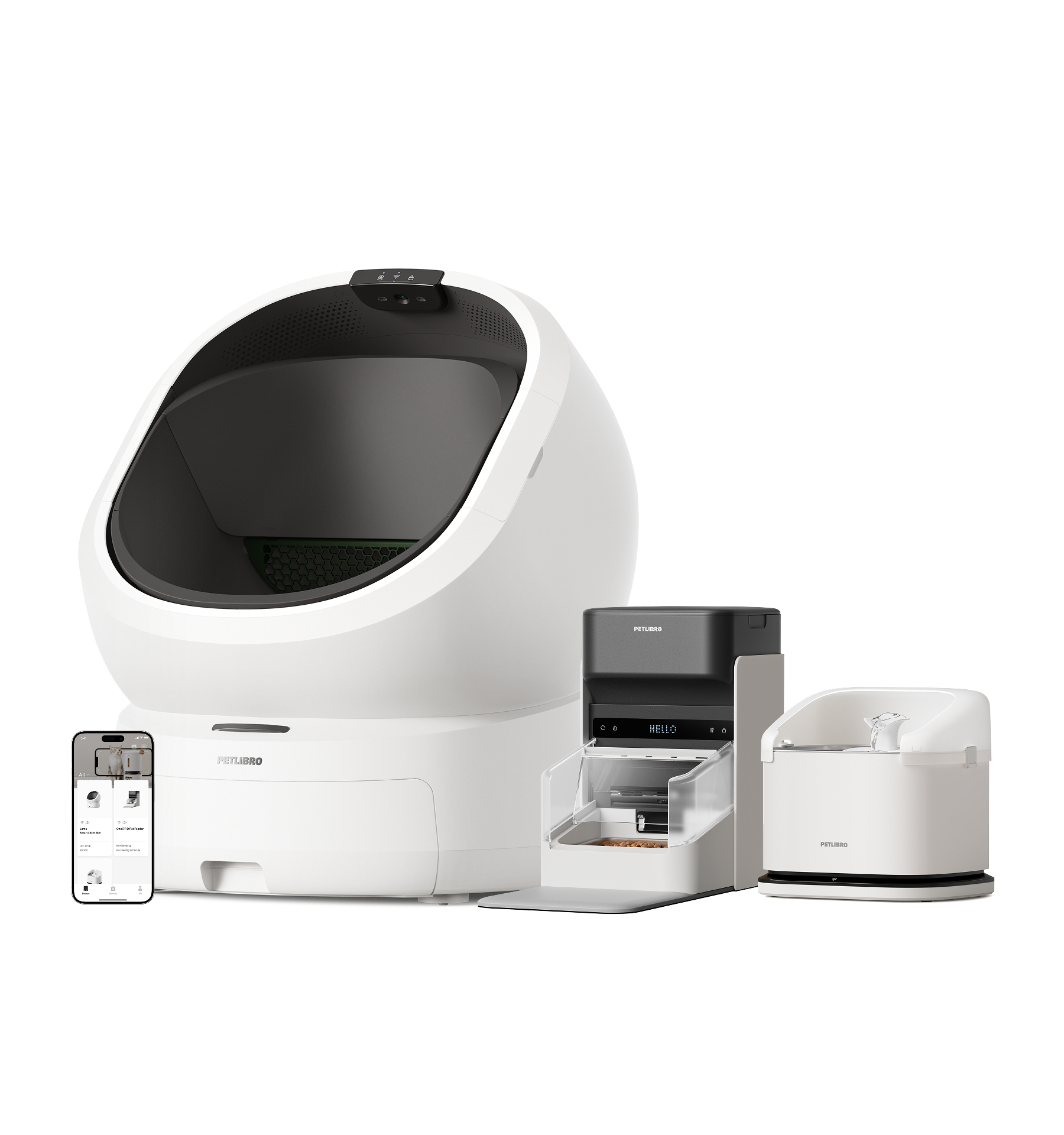 Petlibro Luma Smart Litter Box & Dockstream RFID Smart Fountain & One RFID Smart Feeder