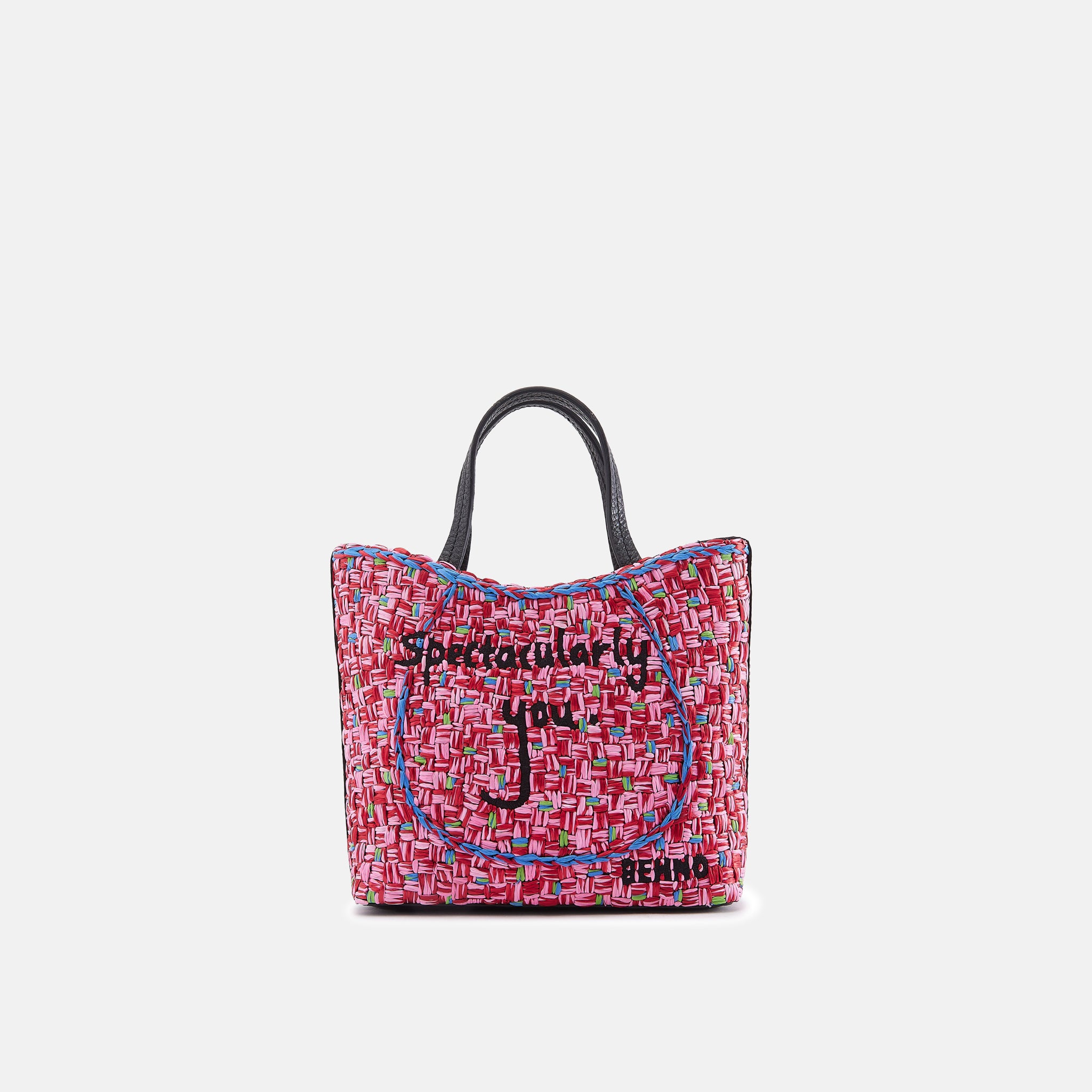 Behno KATRINA MINI TOTE RAFFIA PEBBLE PINK/RED