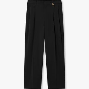 Casablanca Carbon Pleated Straight Leg Wool Trousers