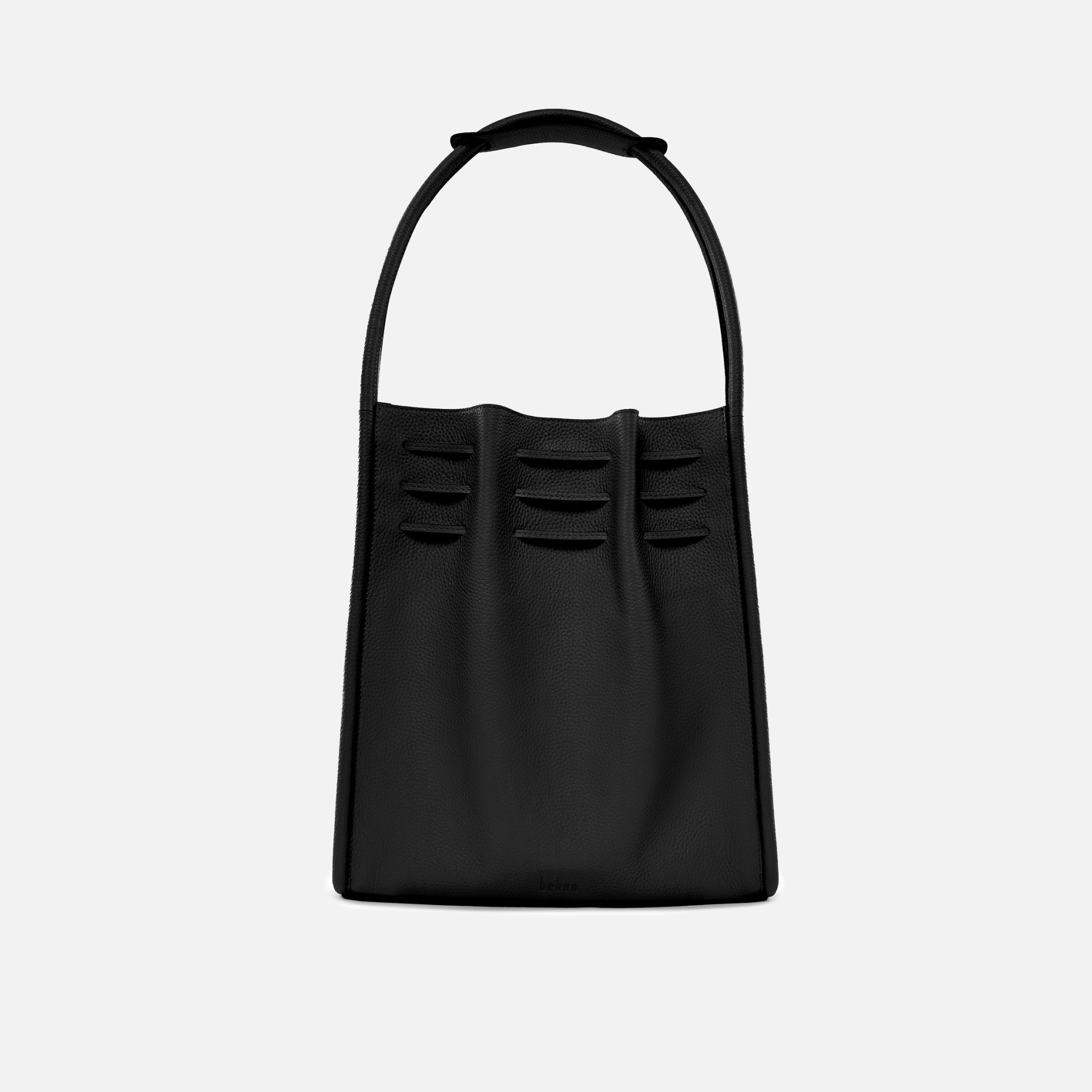 Behno TINA HOBO BAG LARGE RUCHED PEBBLE BLACK