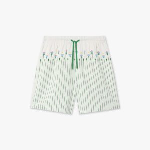 Casablanca Green Floral Stripe Sporty Linen Shorts
