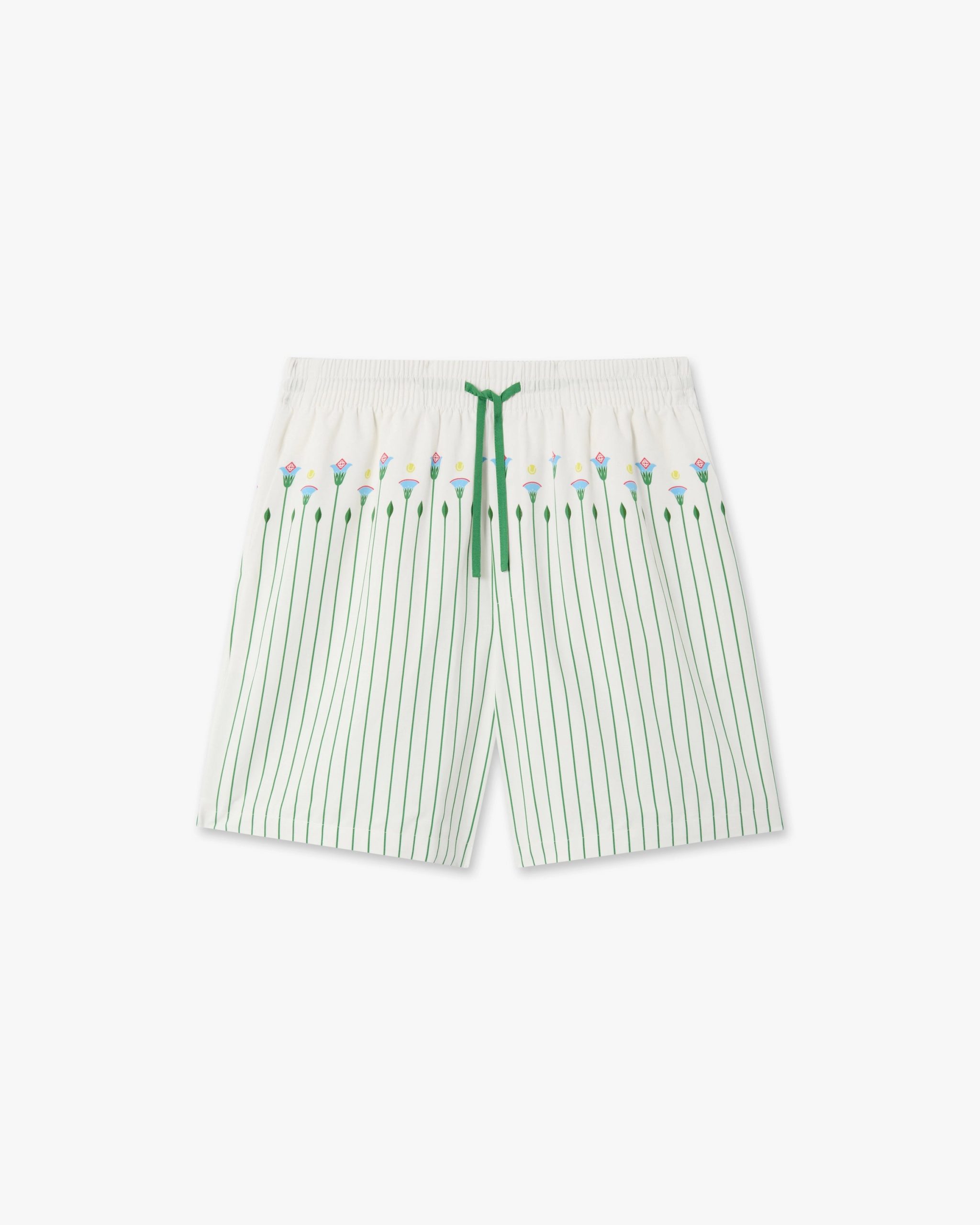 Casablanca Green Floral Stripe Sporty Linen Shorts