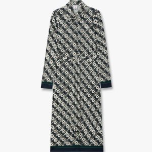 Casablanca Green & Navy Check Jersey Monogram Midi Dress