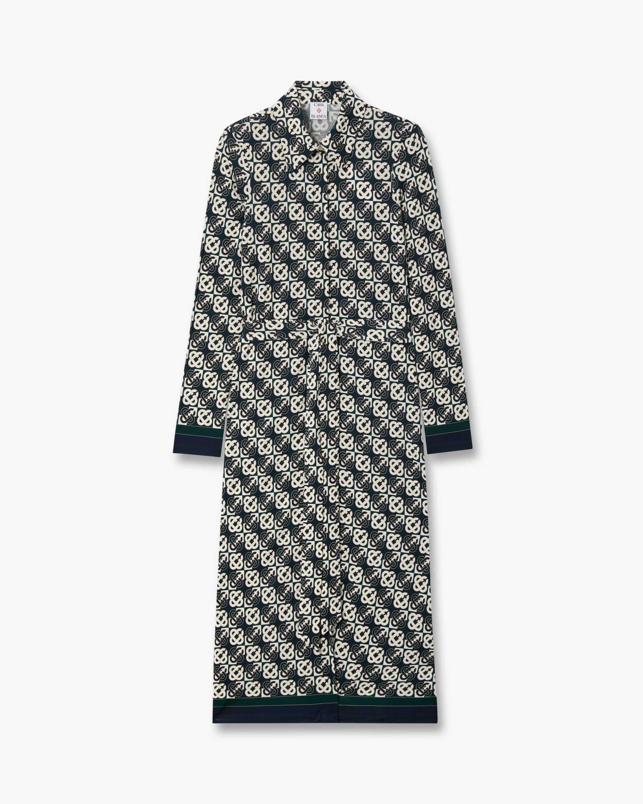 Casablanca Green & Navy Check Jersey Monogram Midi Dress