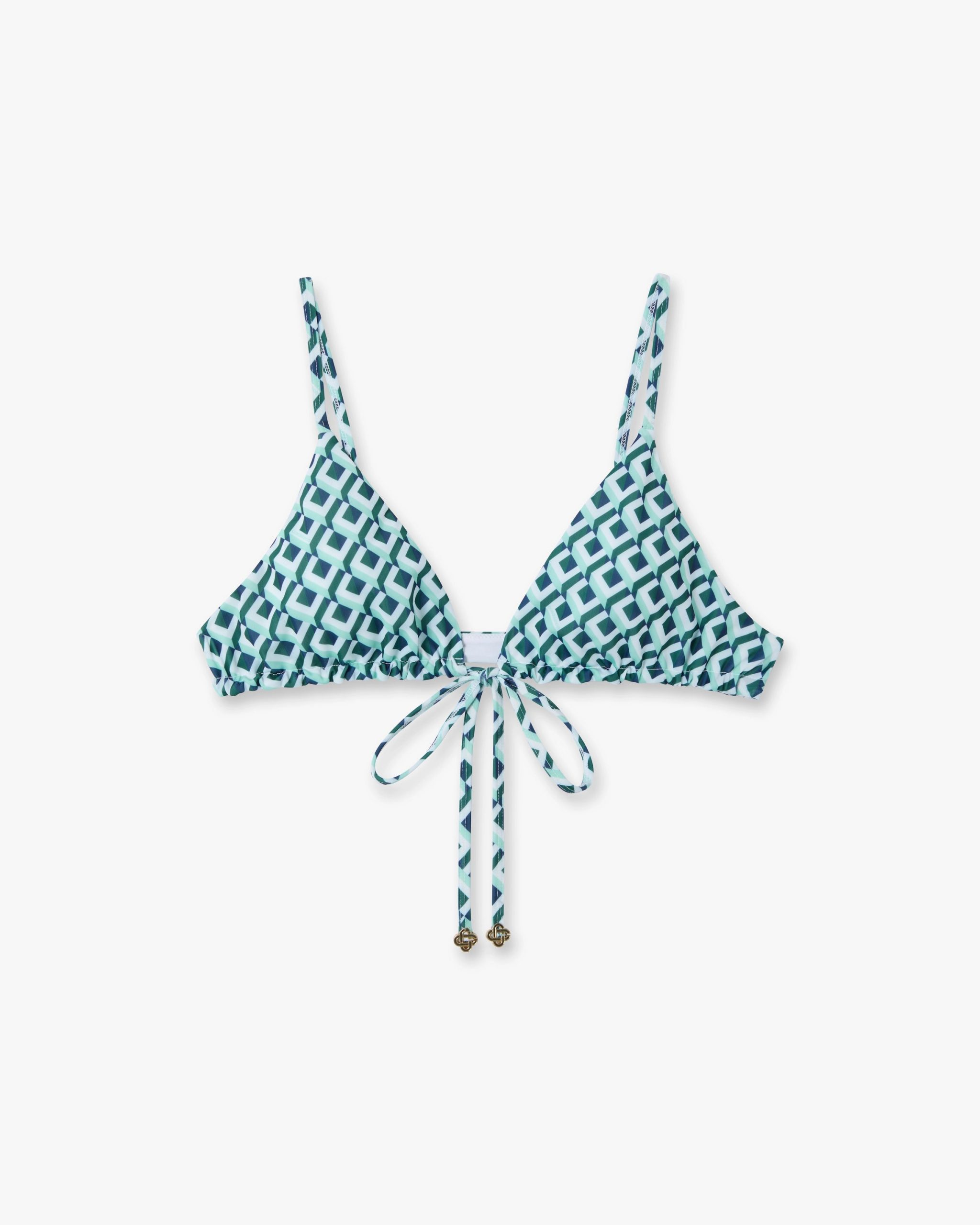 Casablanca Green Cubist CC Monogram String Bikini Top
