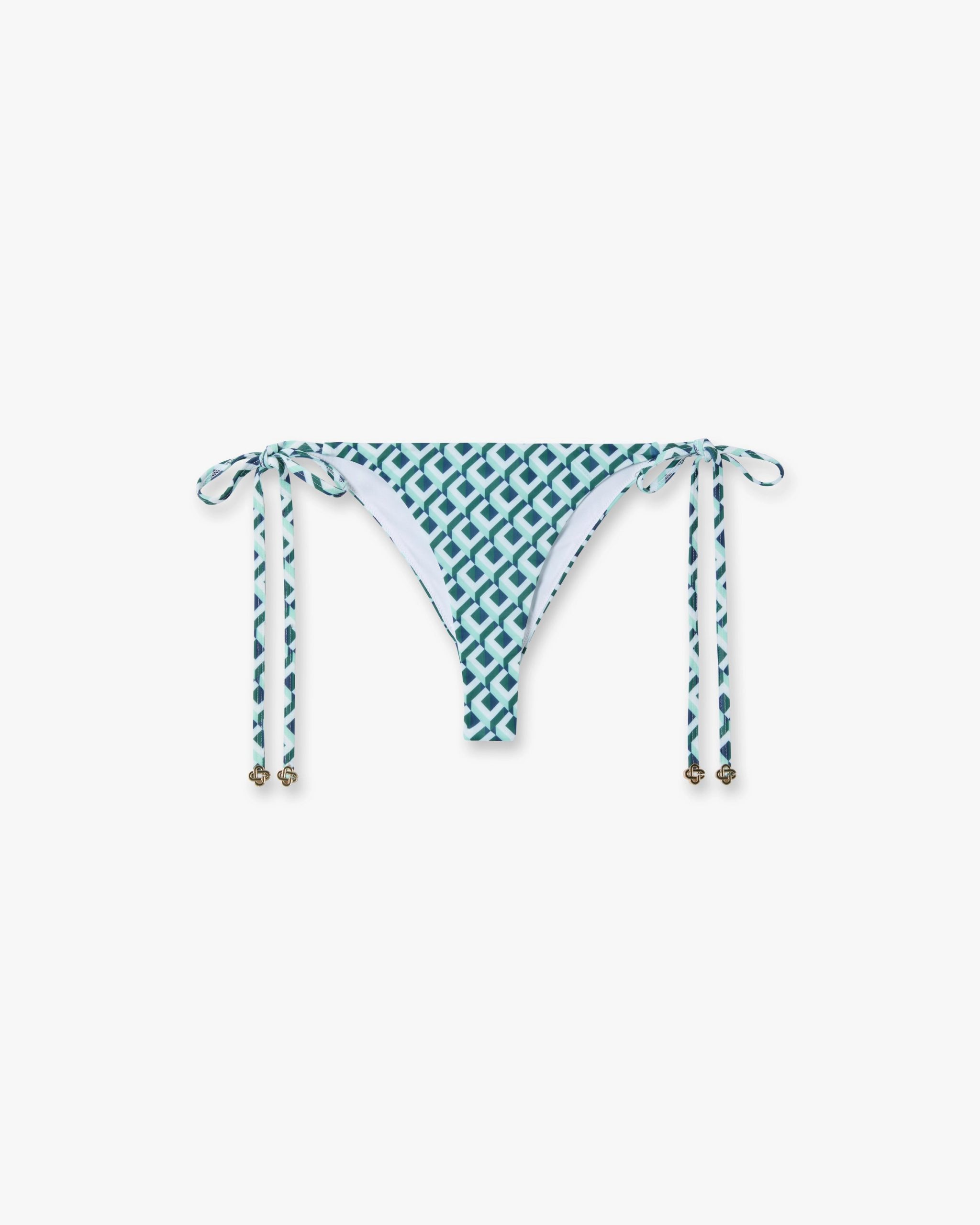 Casablanca Green Cubist CC Monogram String Beaded Bikini Bottom