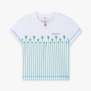 Casablanca White Floral Stripe Sporty Quarter Zip Tennis Top