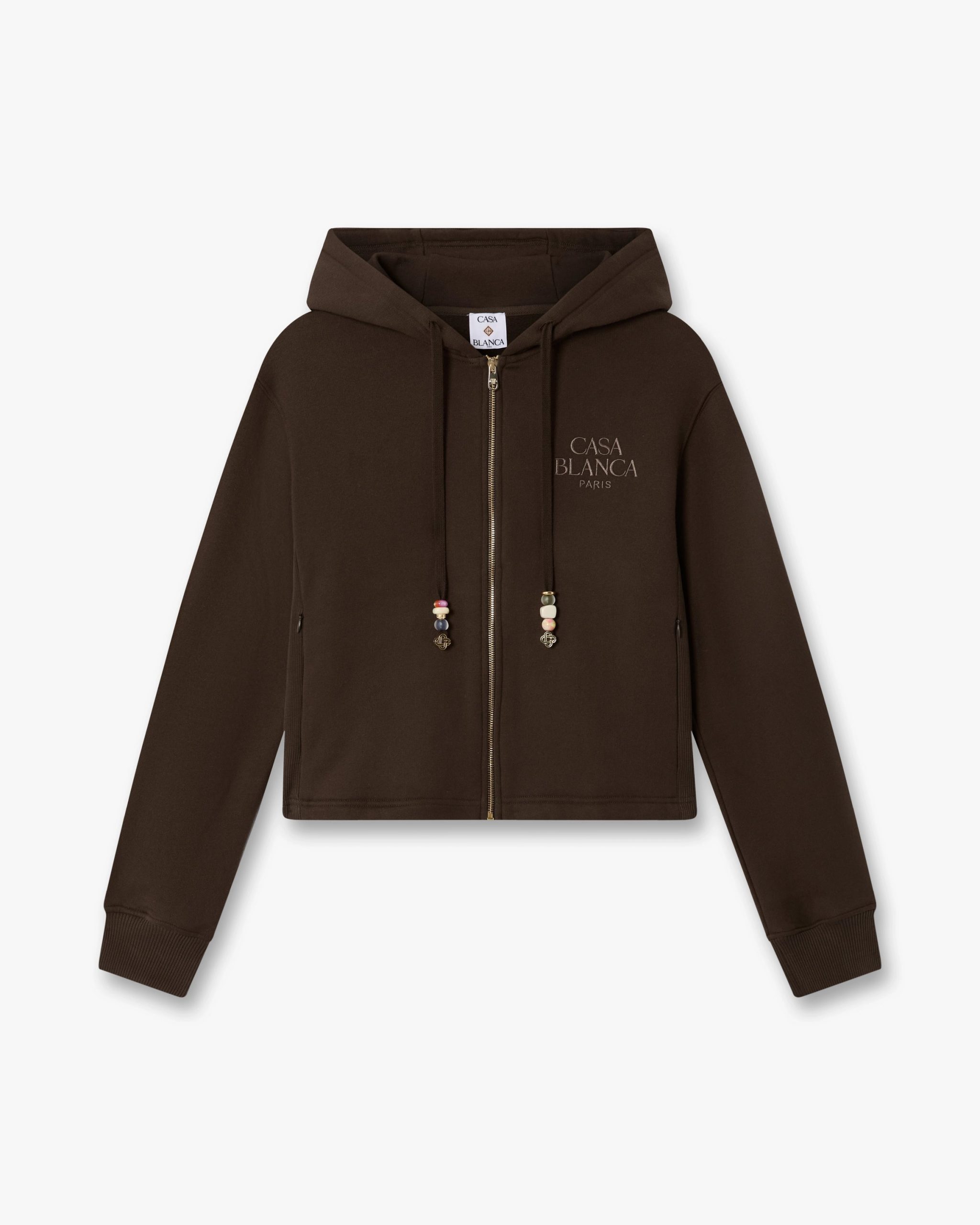 Casablanca Dark Brown Cropped Zip-Up Hooded Sweatshirt