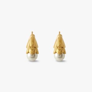 Casablanca Gold & White Double Lotus Pearl Earrings