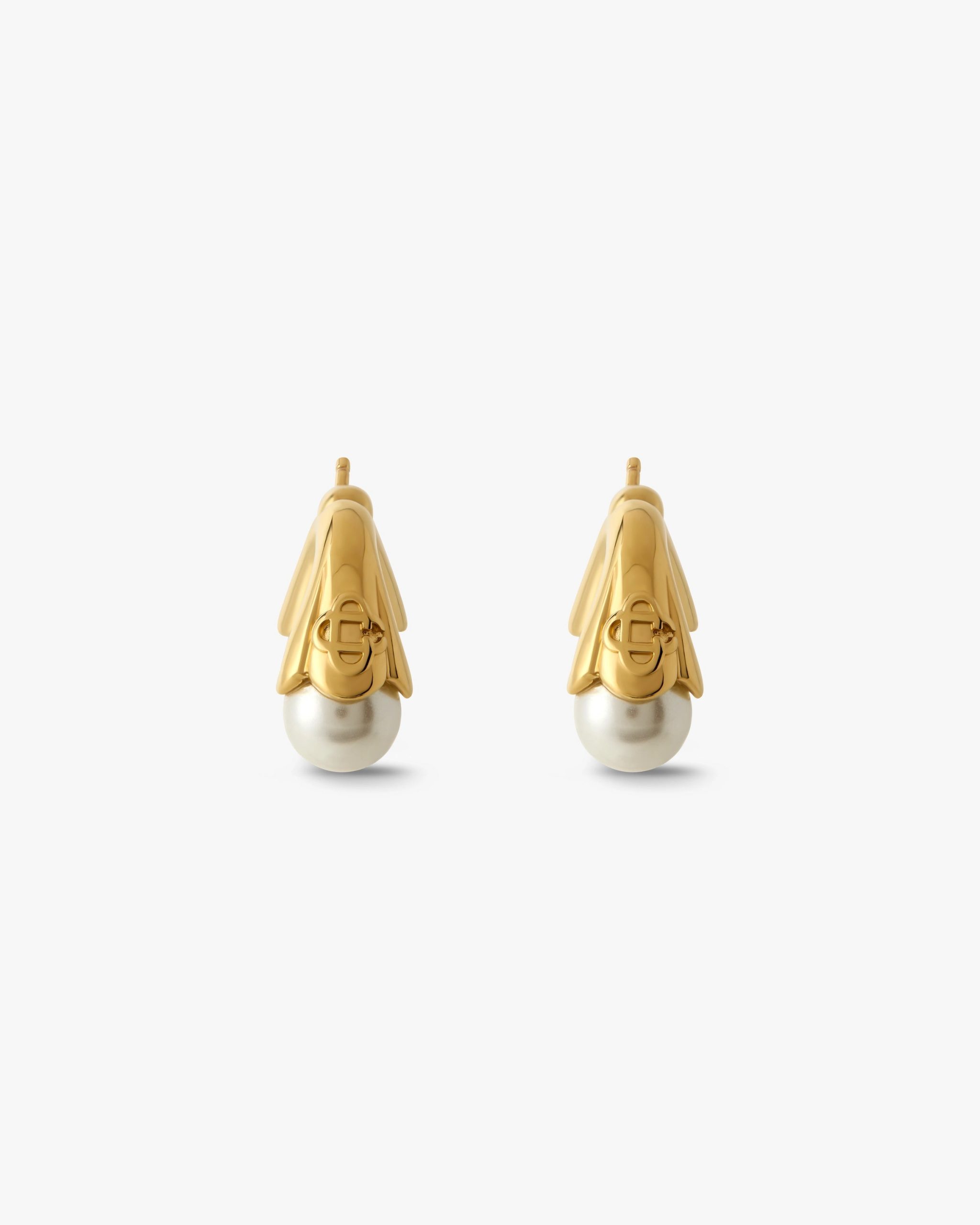Casablanca Gold & White Double Lotus Pearl Earrings