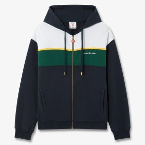 Casablanca Navy & Green Panelled Zip-Up Hooded Sweatshirt