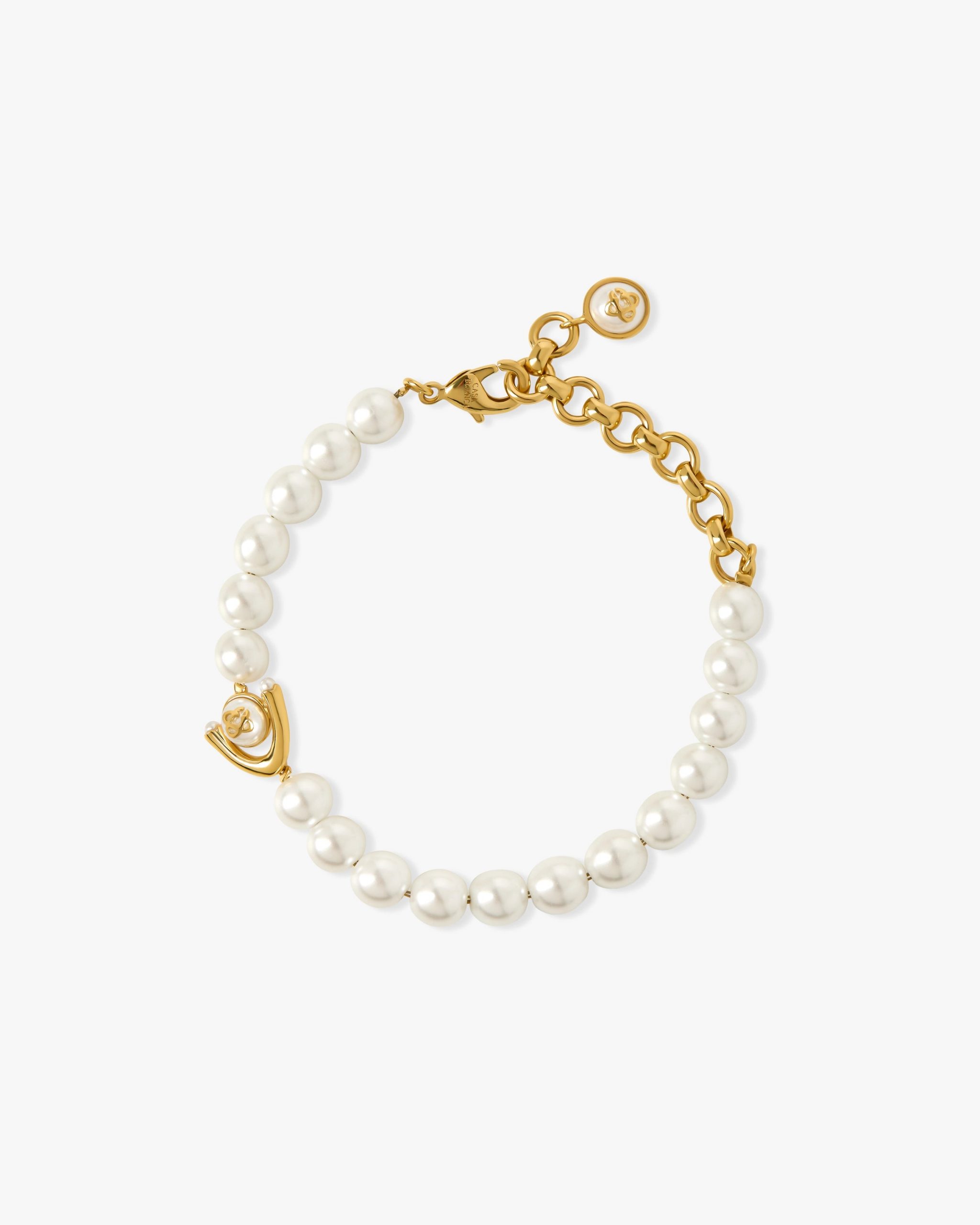 Casablanca Gold & White Lotus Pearl Bracelet