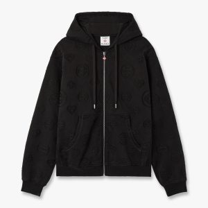 Casablanca Black Applique Monogram Zip-Up Hooded Sweatshirt