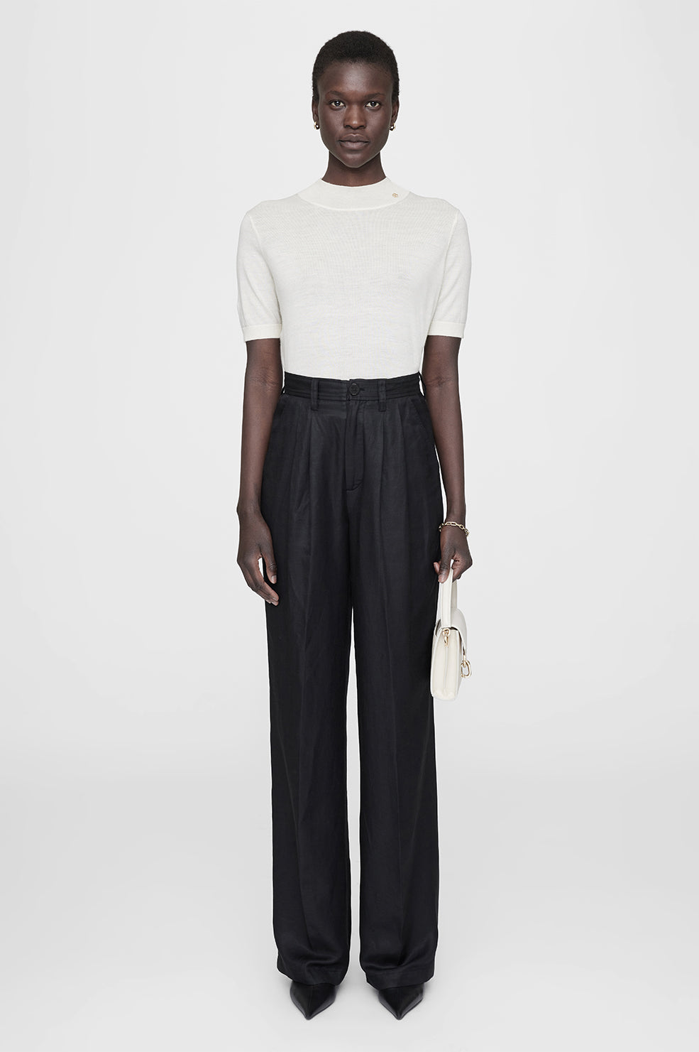 Anine Bing Carrie Pant - Black Linen Blend