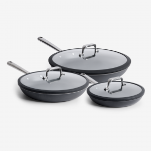 Misen 8” + 10” + 12” Pre-Seasoned Carbon Steel Frying Pan + Glass Lids