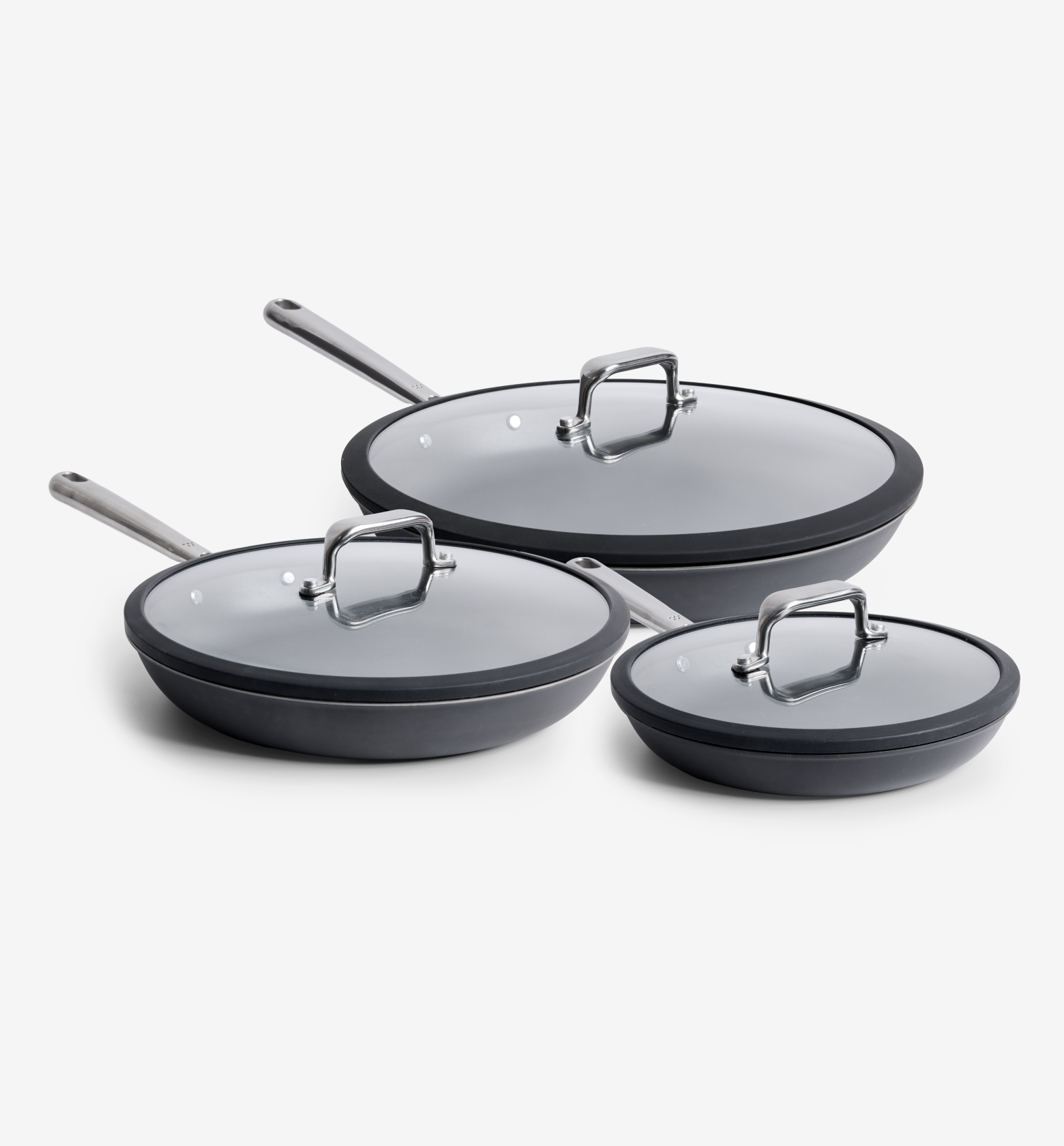 Misen 8” + 10” + 12” Pre-Seasoned Carbon Steel Frying Pan + Glass Lids