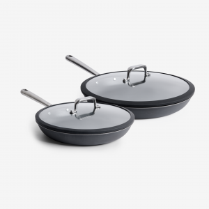 Misen 10” + 12” Pre-Seasoned Carbon Steel Frying Pan + Glass Lids