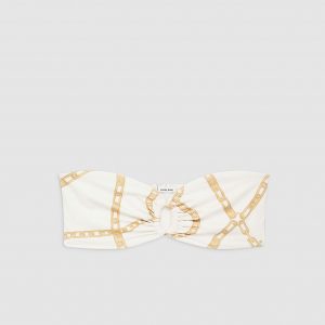 Anine Bing Viv Bikini Top - Cream And Tan Link Print