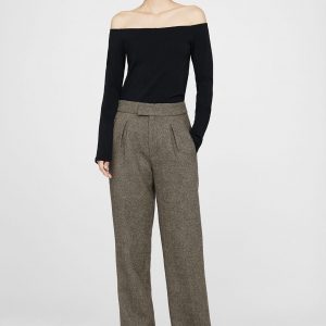 Anine Bing Brice Trouser - Black And Tan Herringbone