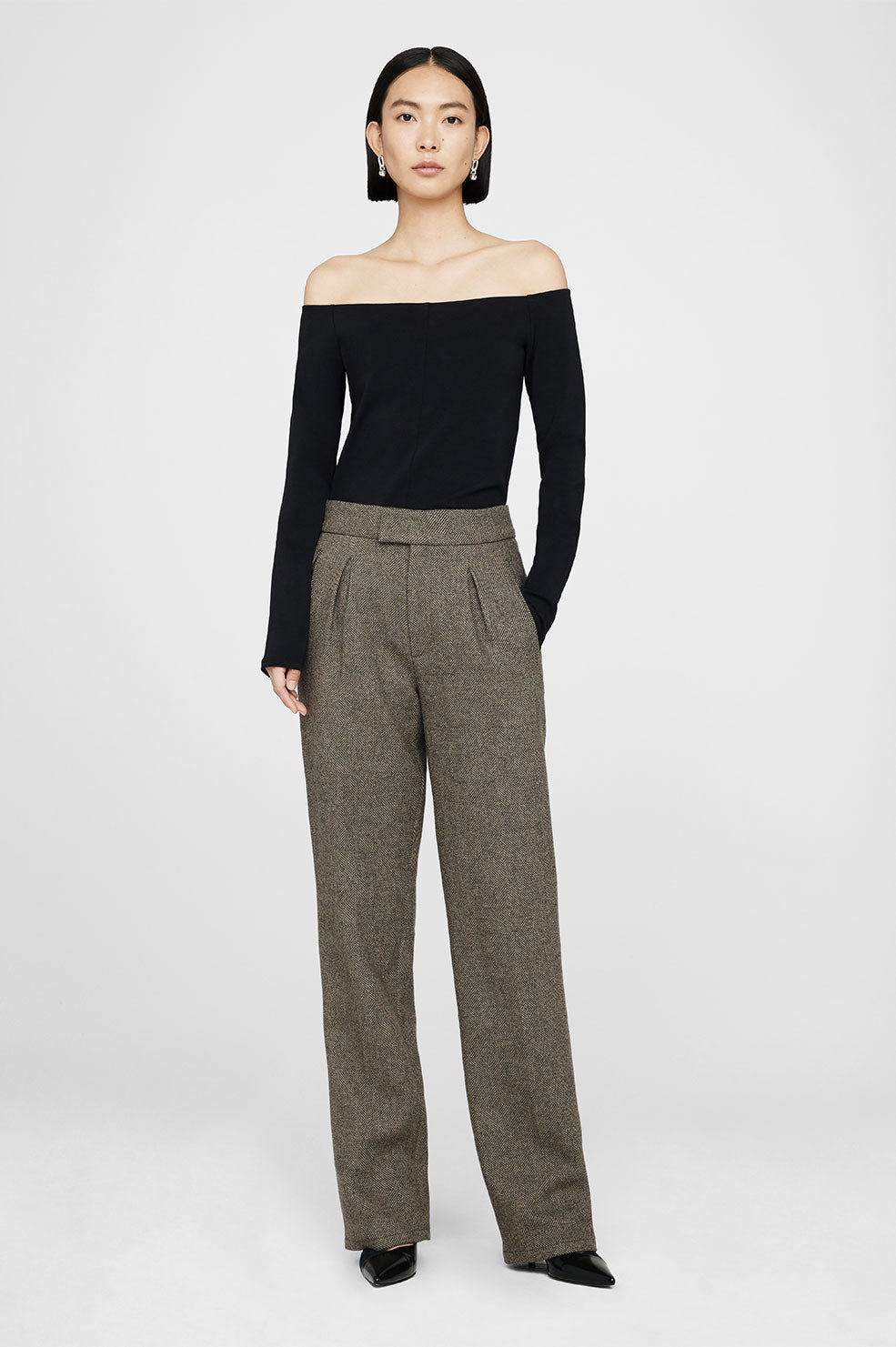 Anine Bing Brice Trouser - Black And Tan Herringbone