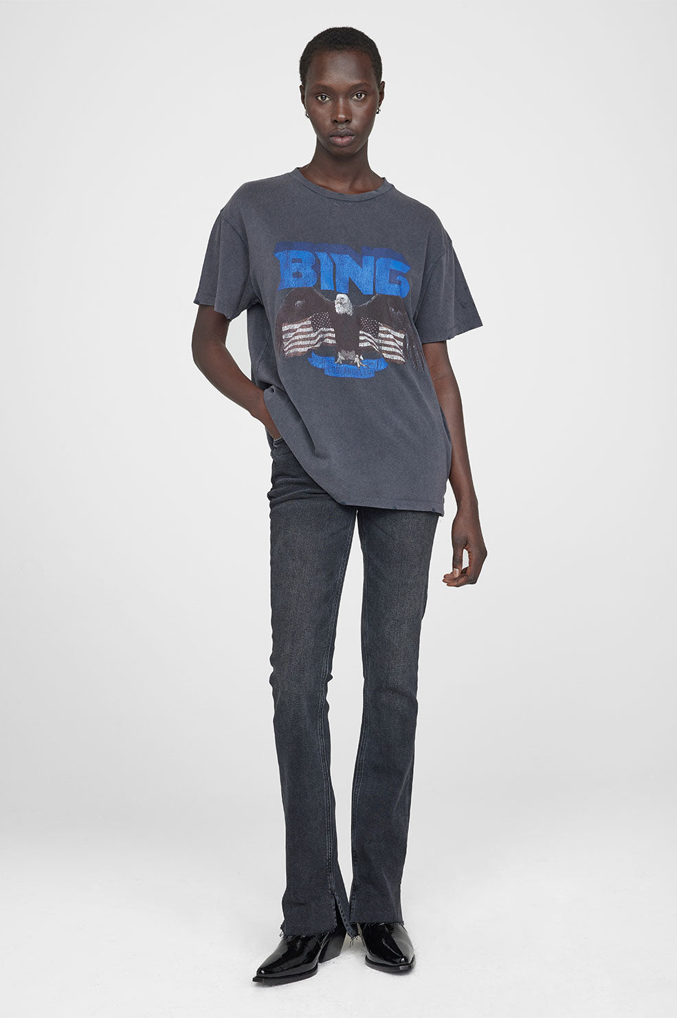 Anine Bing Vintage Bing Tee - Washed Black With Blue