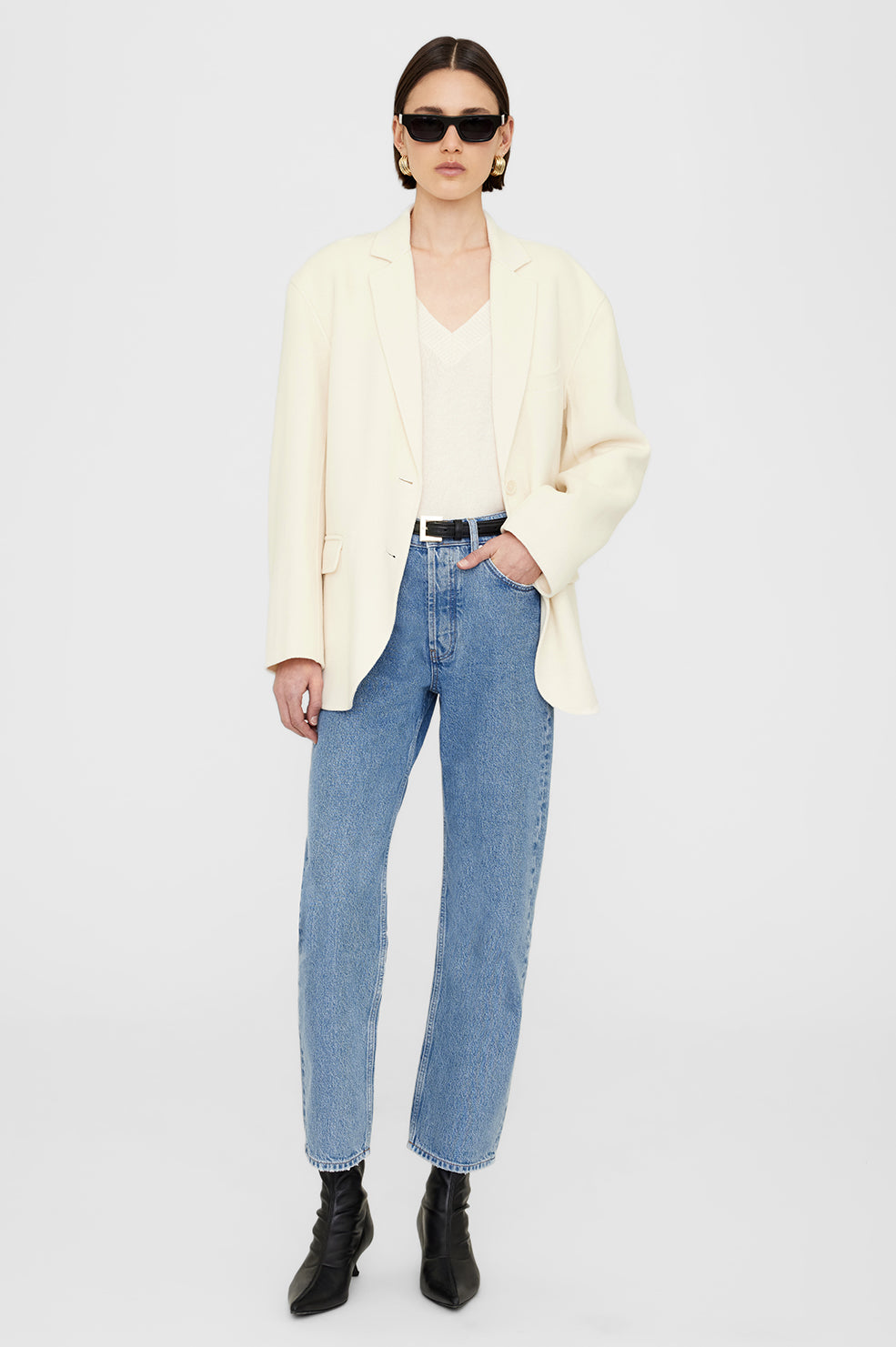 Anine Bing Quinn Blazer - White Cashmere Blend