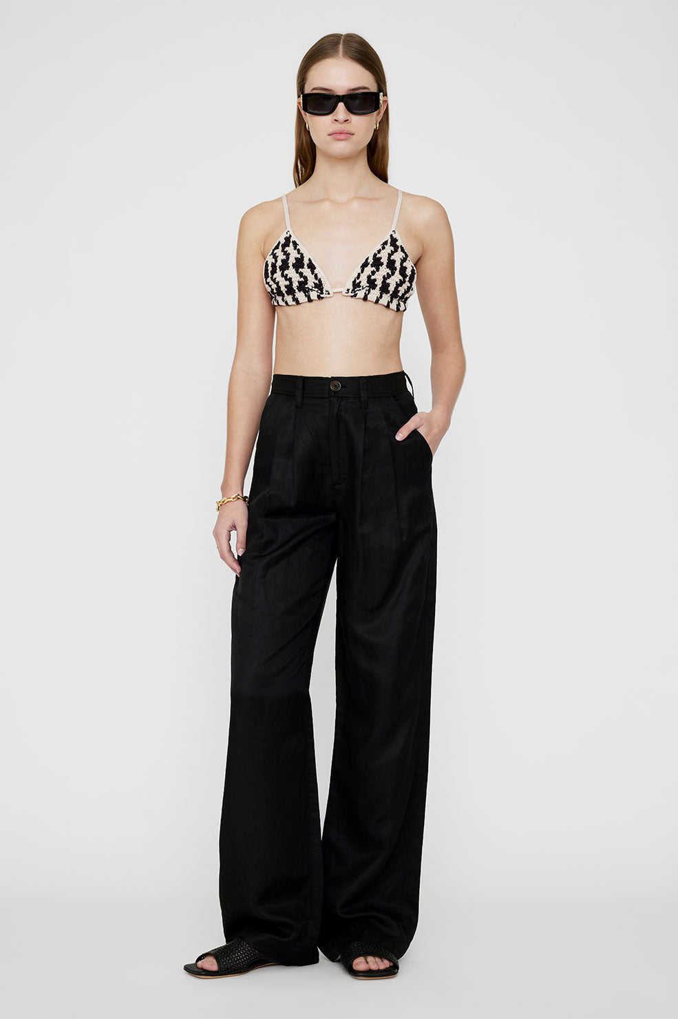 Anine Bing Omar Bra - Black And Cream Houndstooth