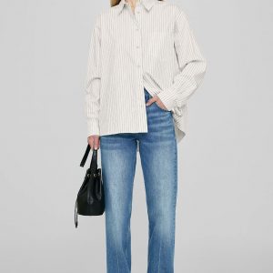 Anine Bing Braxton Shirt - Ivory And Blue Monogram Stripe