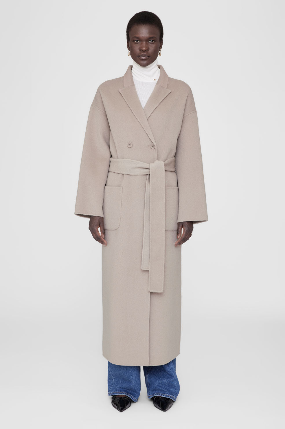 Anine Bing Dylan Maxi Coat - Taupe Cashmere Blend
