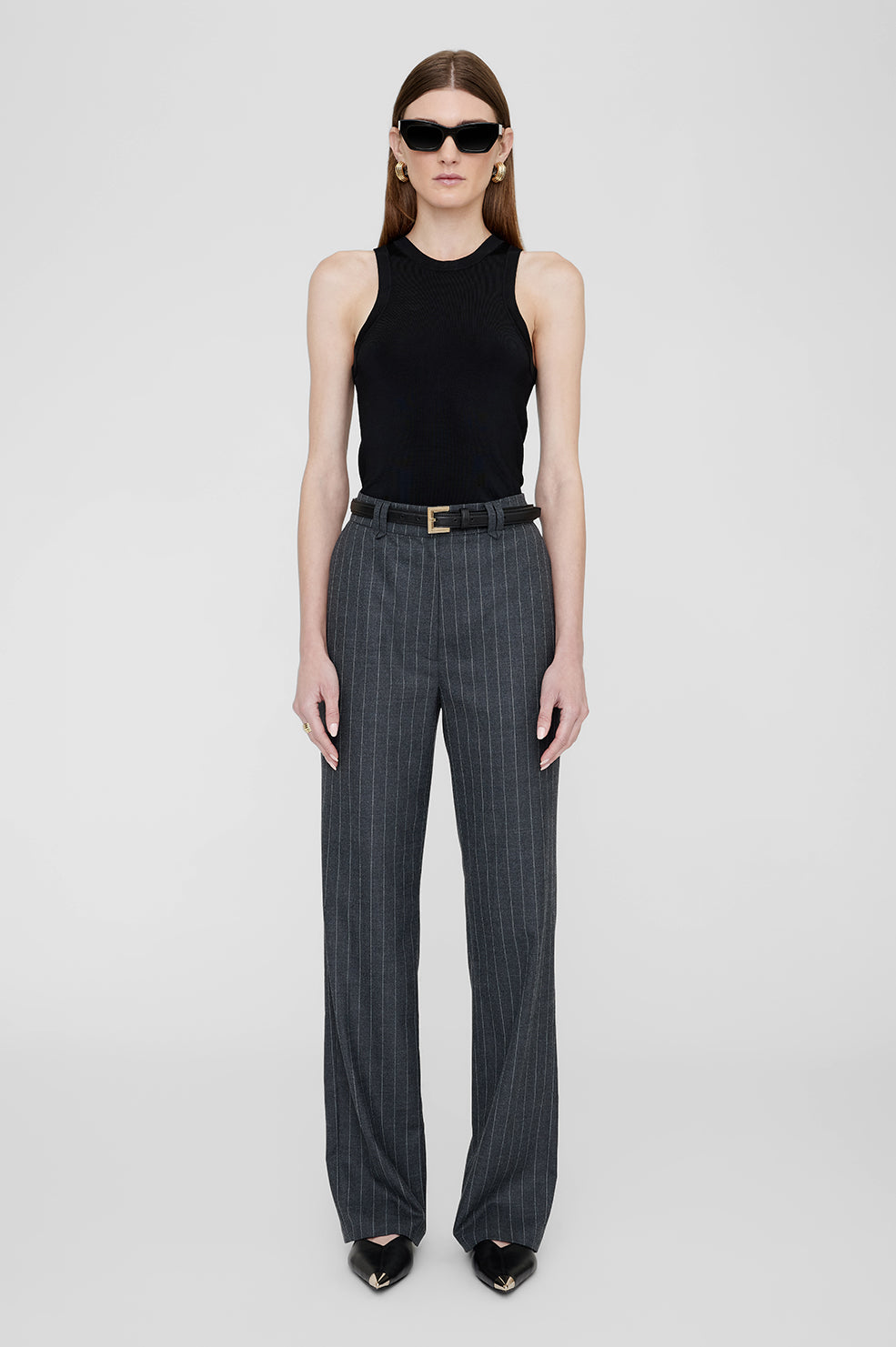 Anine Bing Drew Pant - Grey Pinstripe