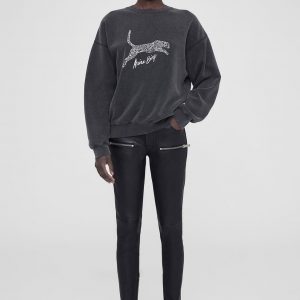 Anine Bing Spencer Sweatshirt Spotted Leopard - Washed Black