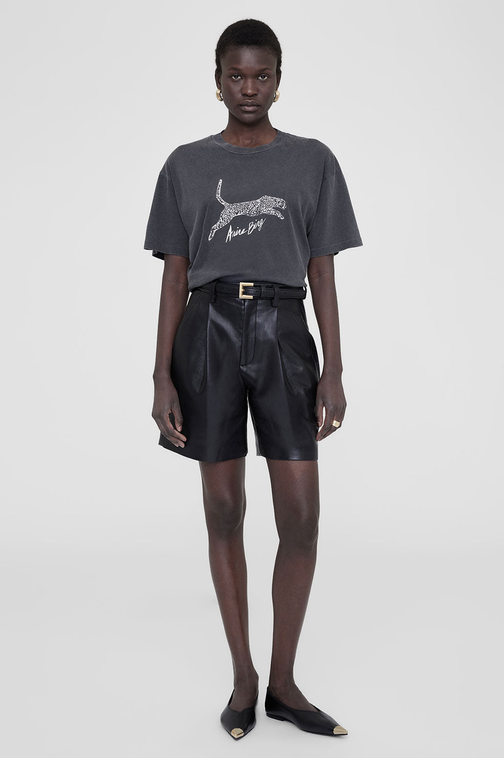 Anine Bing Walker Tee Spotted Leopard - Washed Black
