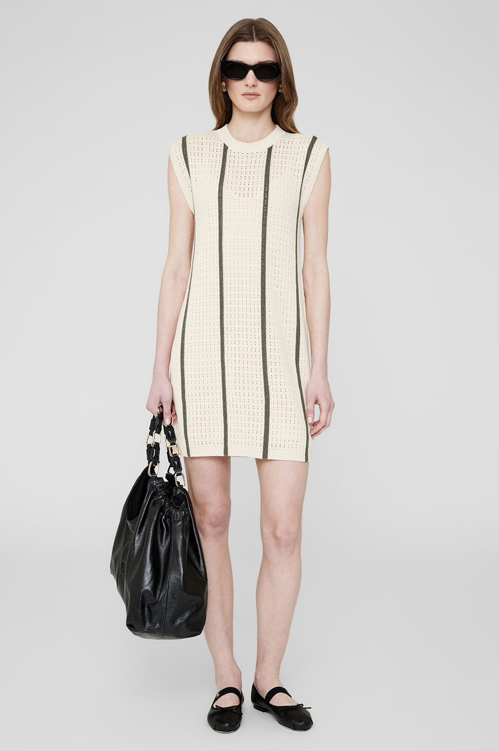 Anine Bing Lanie Dress - Ivory And Army Green Stripe