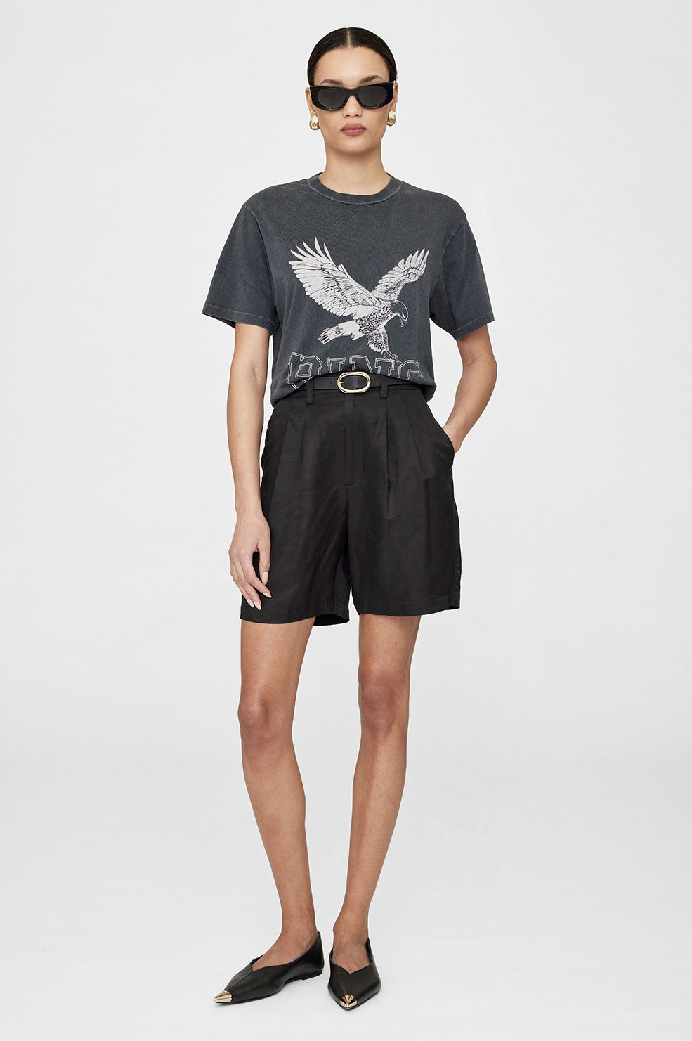 Anine Bing Lili Tee Retro Eagle - Washed Black