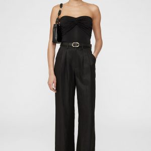 Anine Bing Carrie Ankle Pant - Black Linen Blend