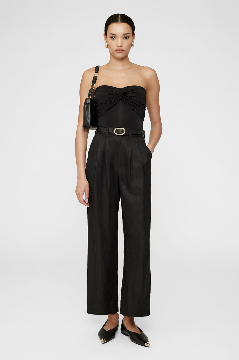 Anine Bing Carrie Ankle Pant - Black Linen Blend