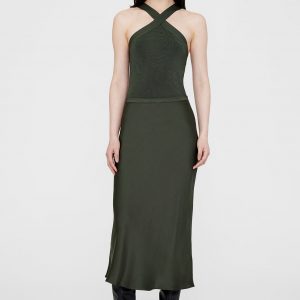 Anine Bing Bar Silk Skirt - Dark Olive