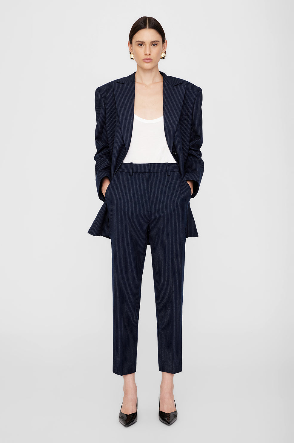 Anine Bing Blaine Trouser - Navy Pinstripe
