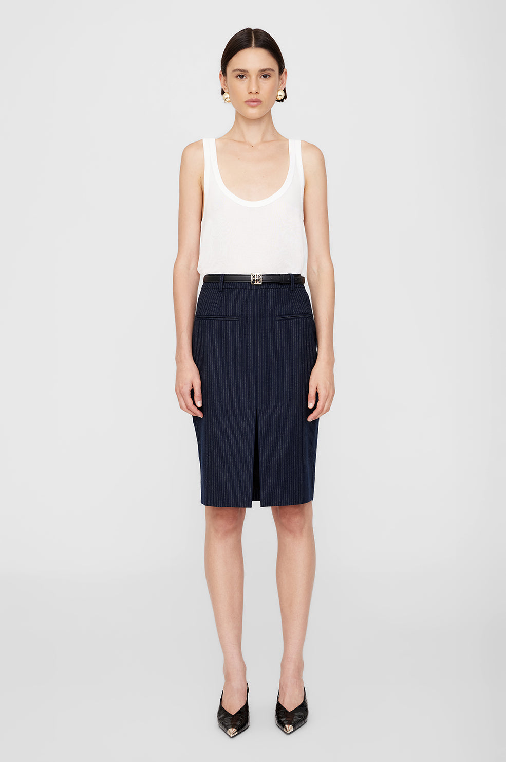 Anine Bing Kora Skirt - Navy Pinstripe
