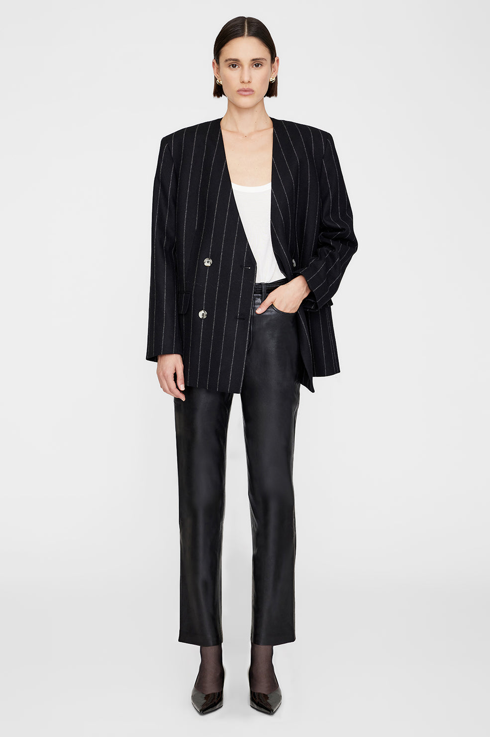 Anine Bing Maron Blazer - Dark Grey Pinstripe
