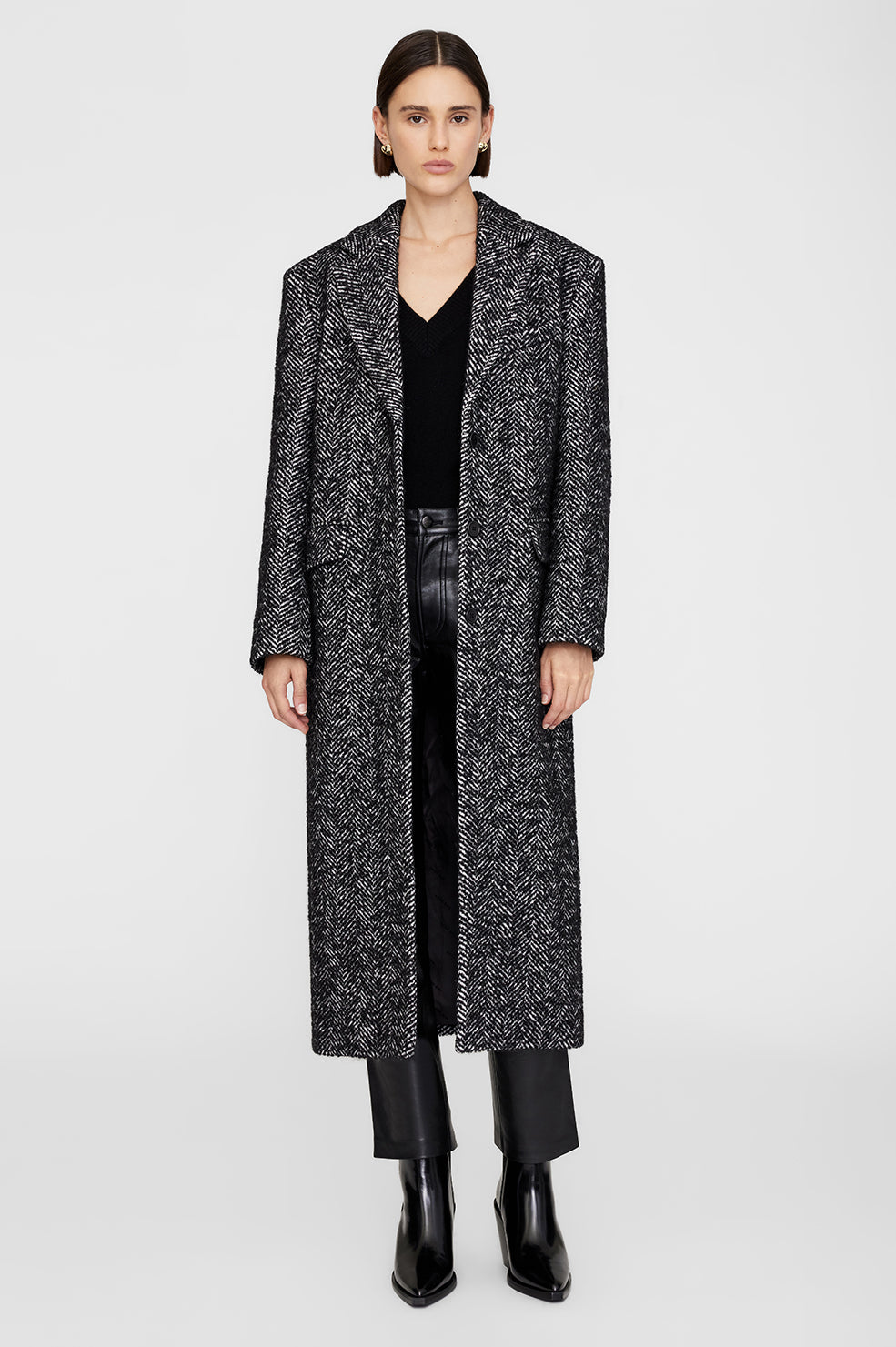 Anine Bing Quinn Coat - Black And White Tweed