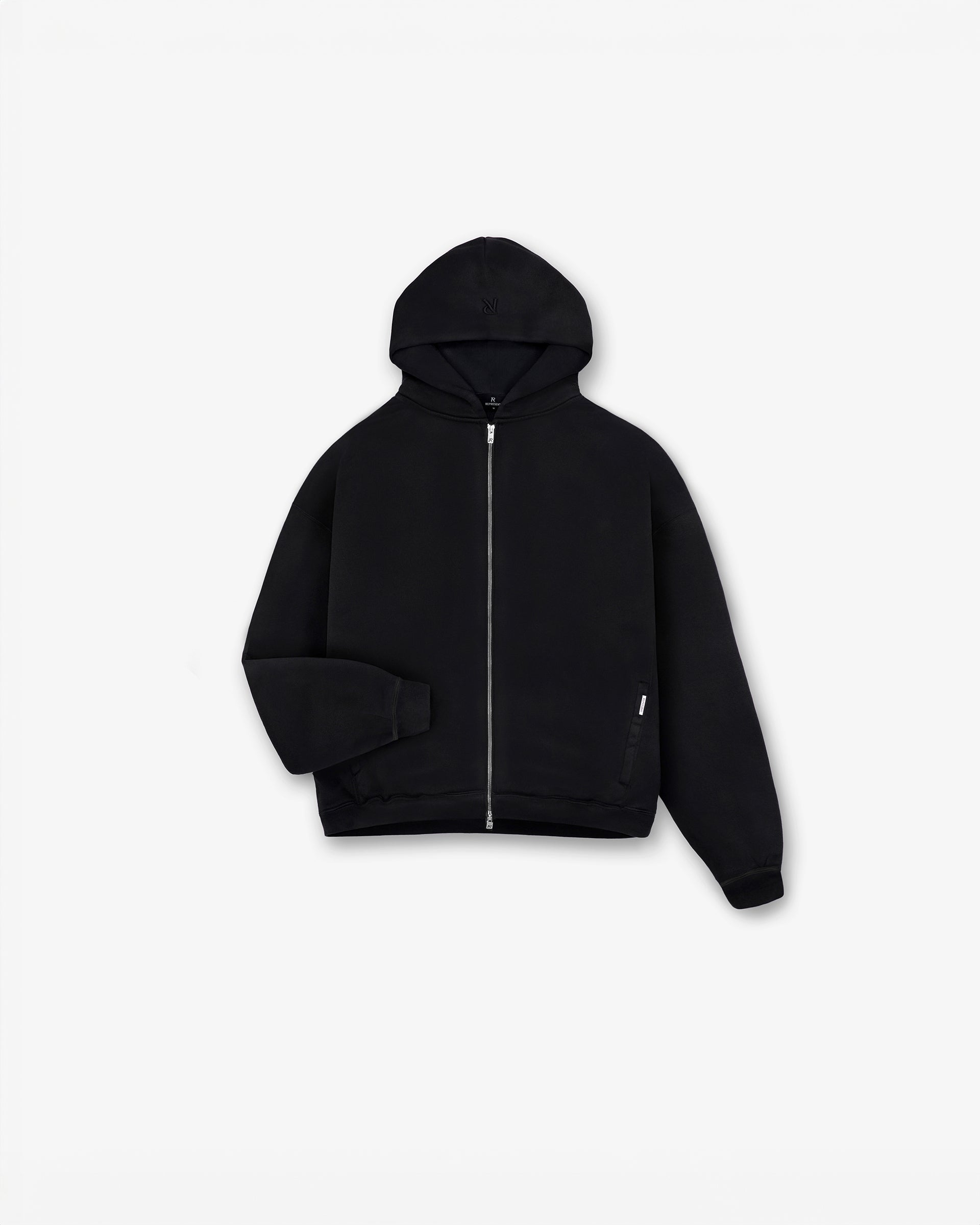 Represent Initial Boxy Zip Through Hoodie - Jet Black