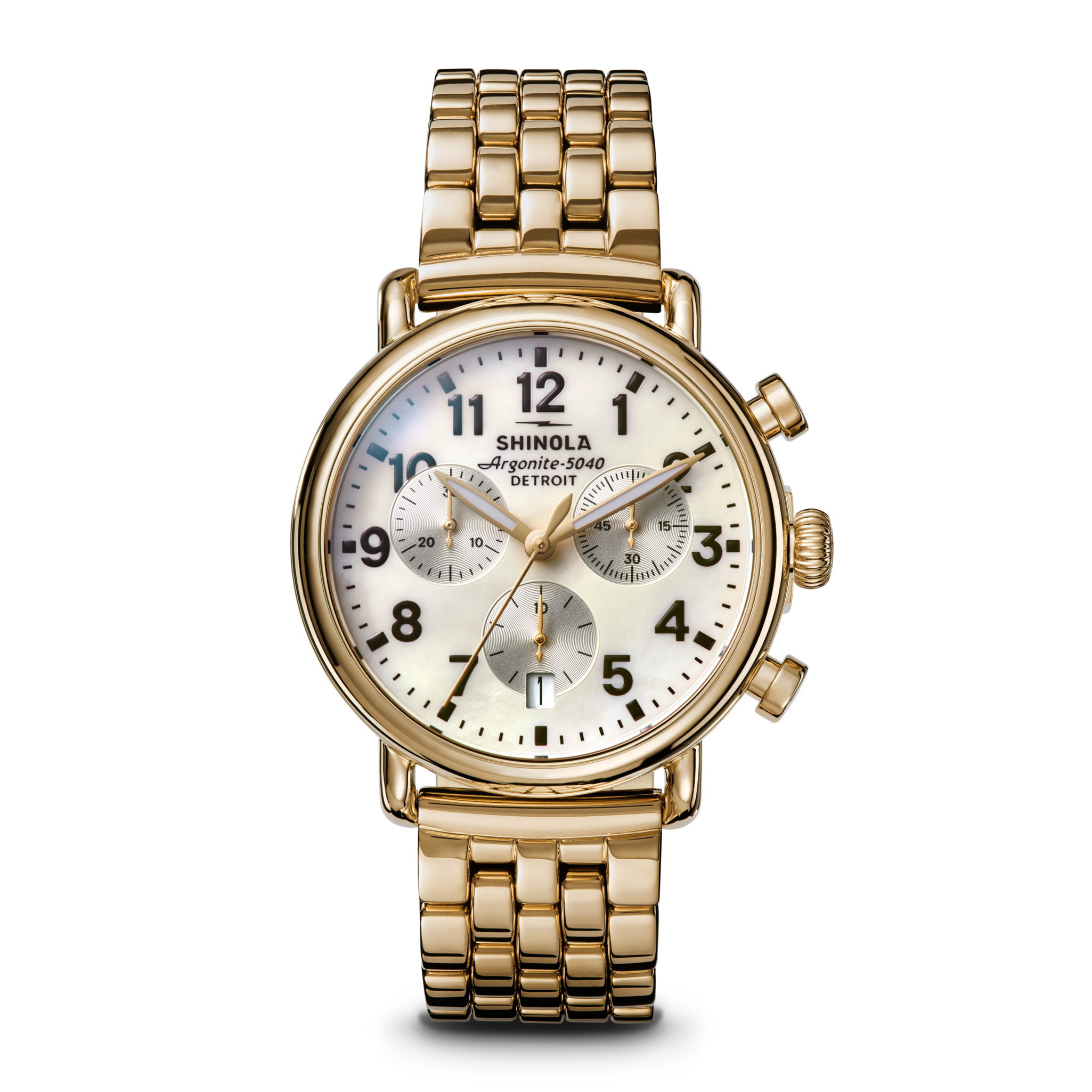 Shinola Runwell Chronograph Watch - MOP Gold Bracelet