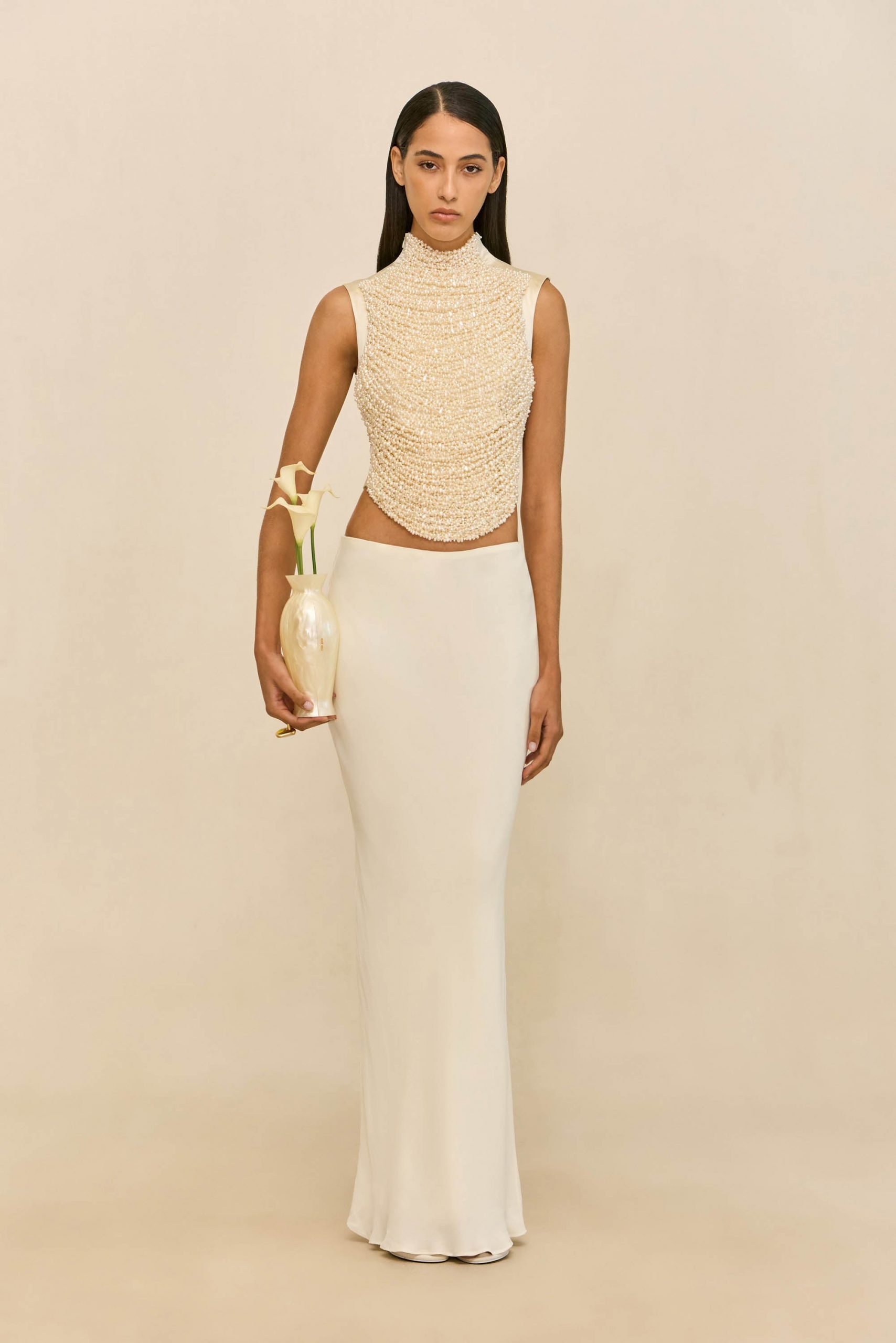 Cult Gaia CHANTEL SKIRT - OFF WHITE CREPE