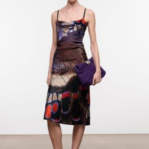 Staud EVANGELINE SILK MIDI DRESS | BUTTERFLY FUCHSIA