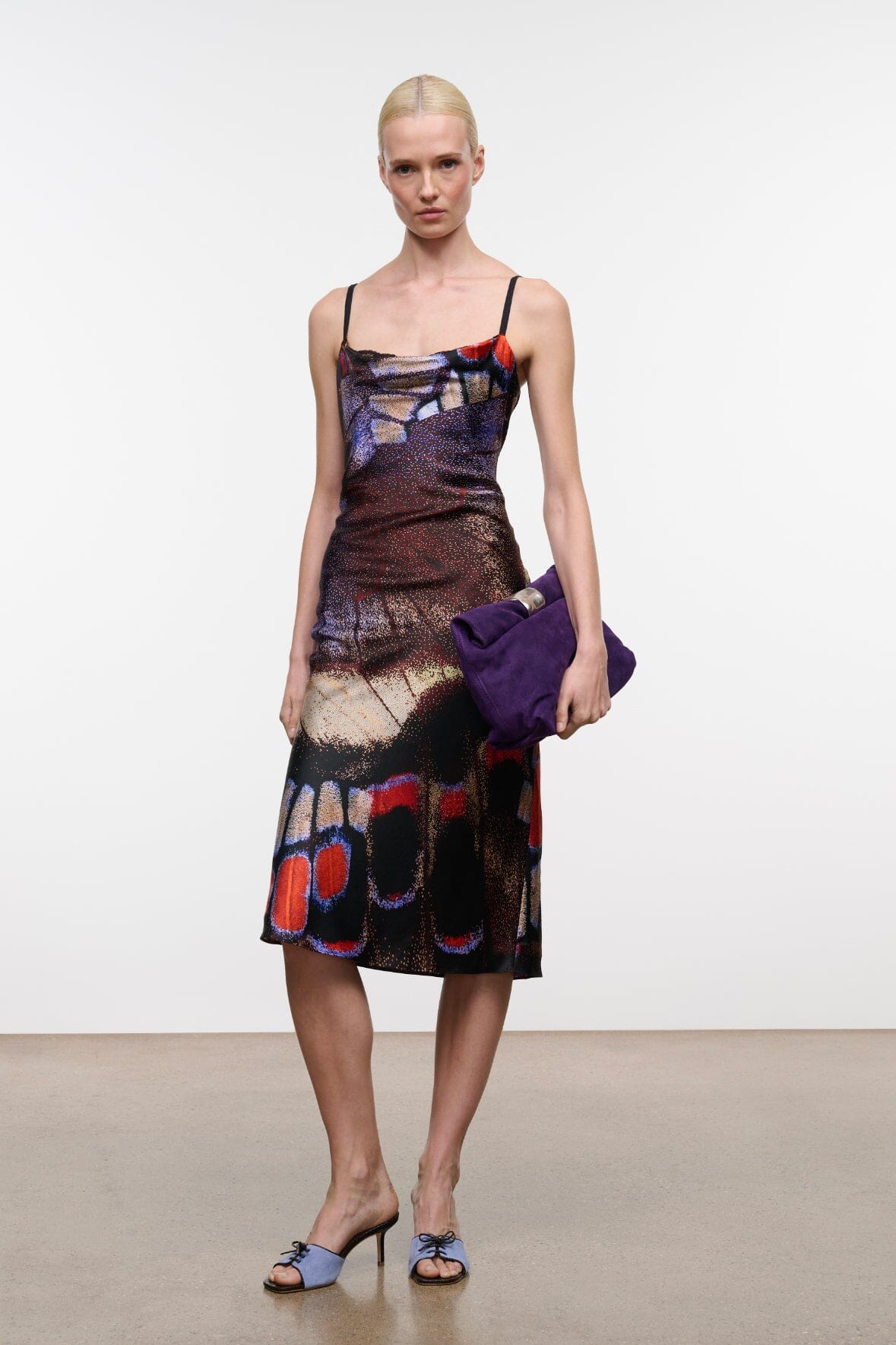 Staud EVANGELINE SILK MIDI DRESS | BUTTERFLY FUCHSIA