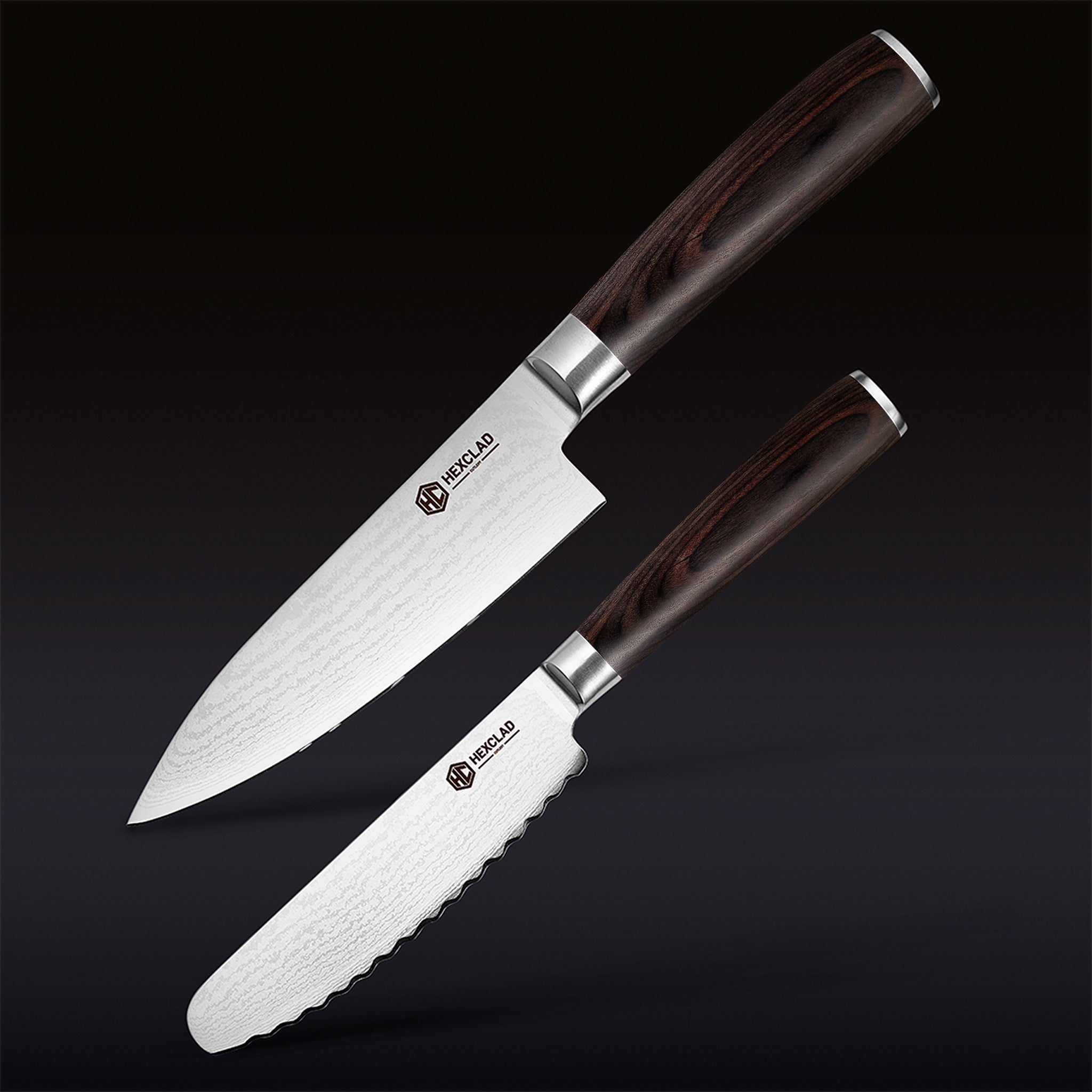 HexClad Damascus Steel Starter Knife Set, 2-pc (Espresso)
