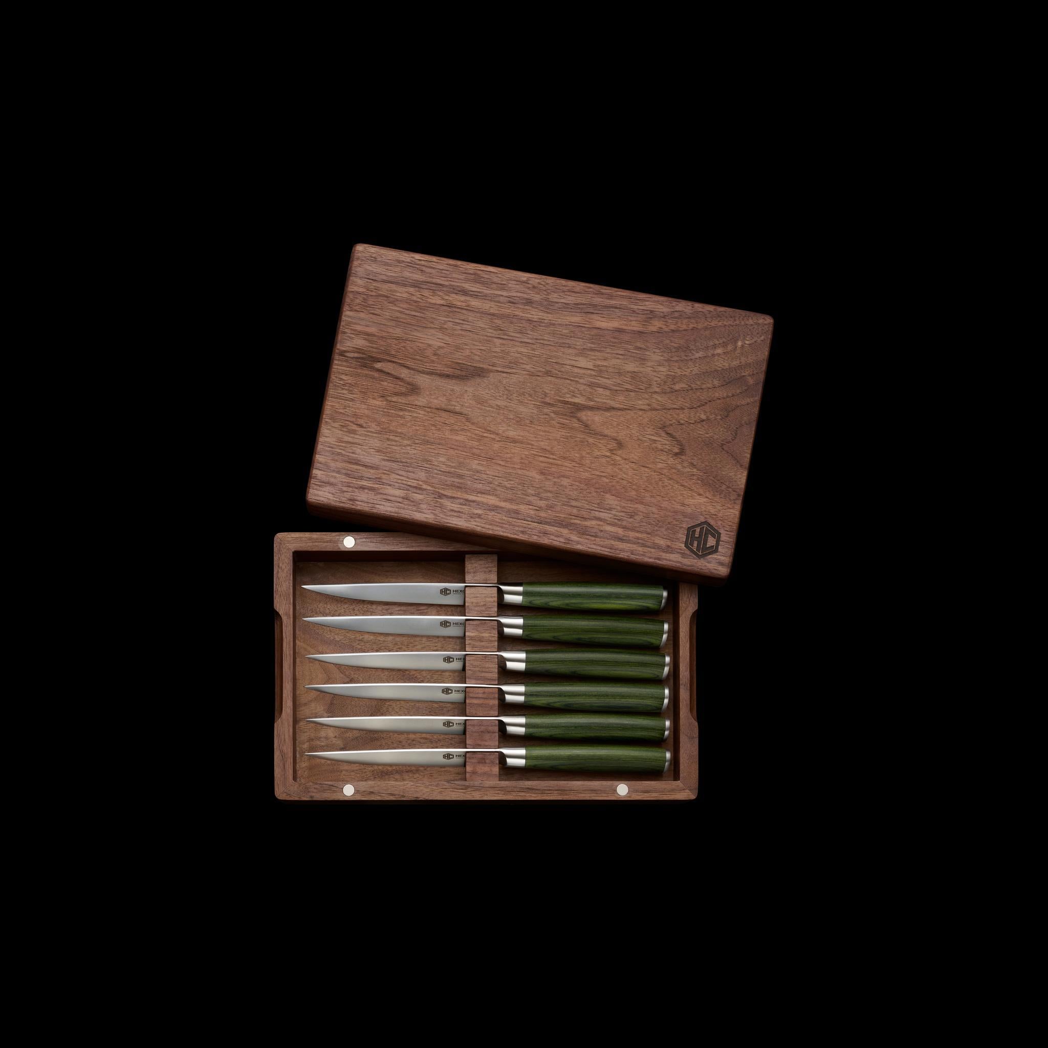 HexClad Damascus Steel Steak Knife Boxed Set, 6-pc (Green)