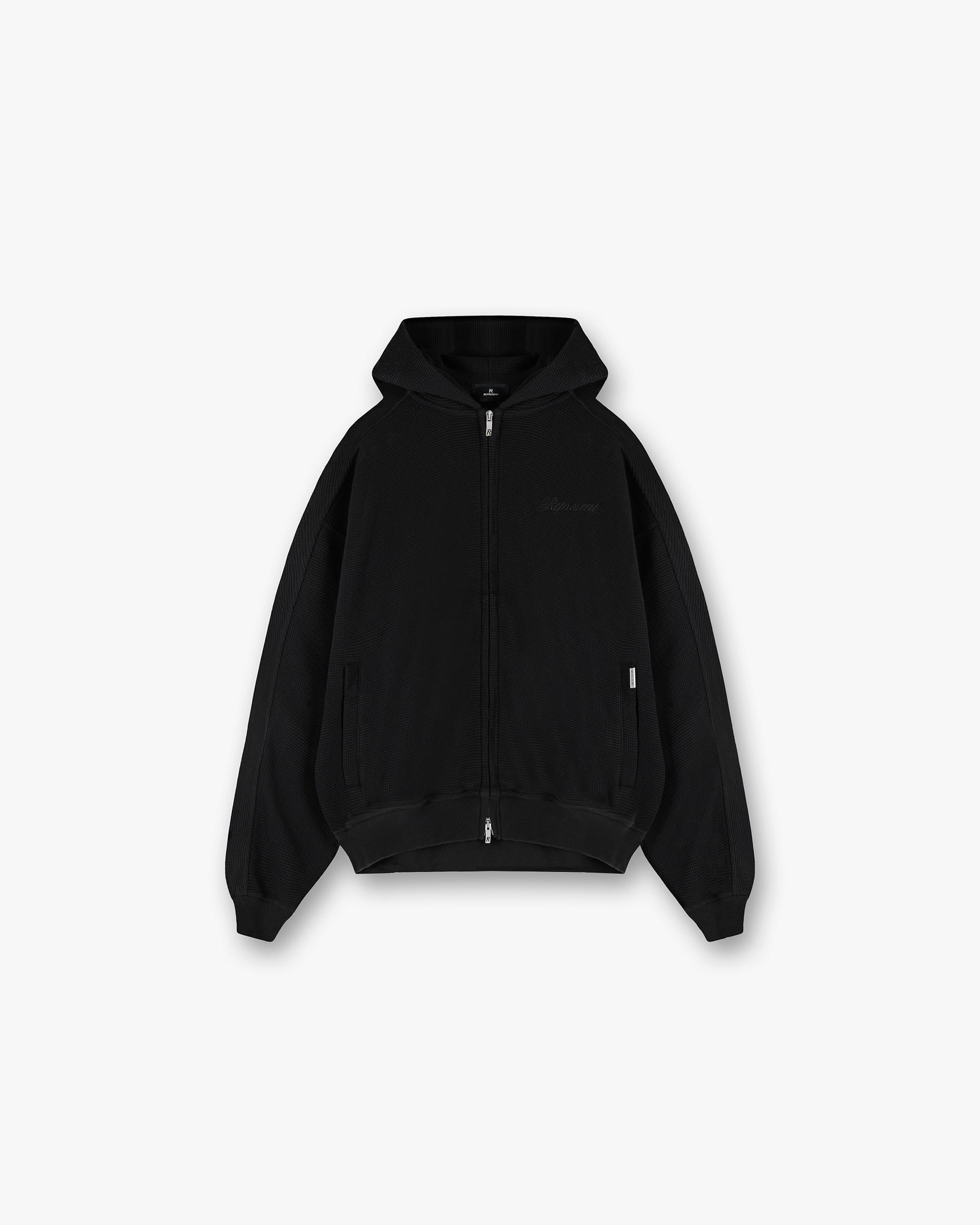 Represent Waffle Zip Through Hoodie - Jet Black
