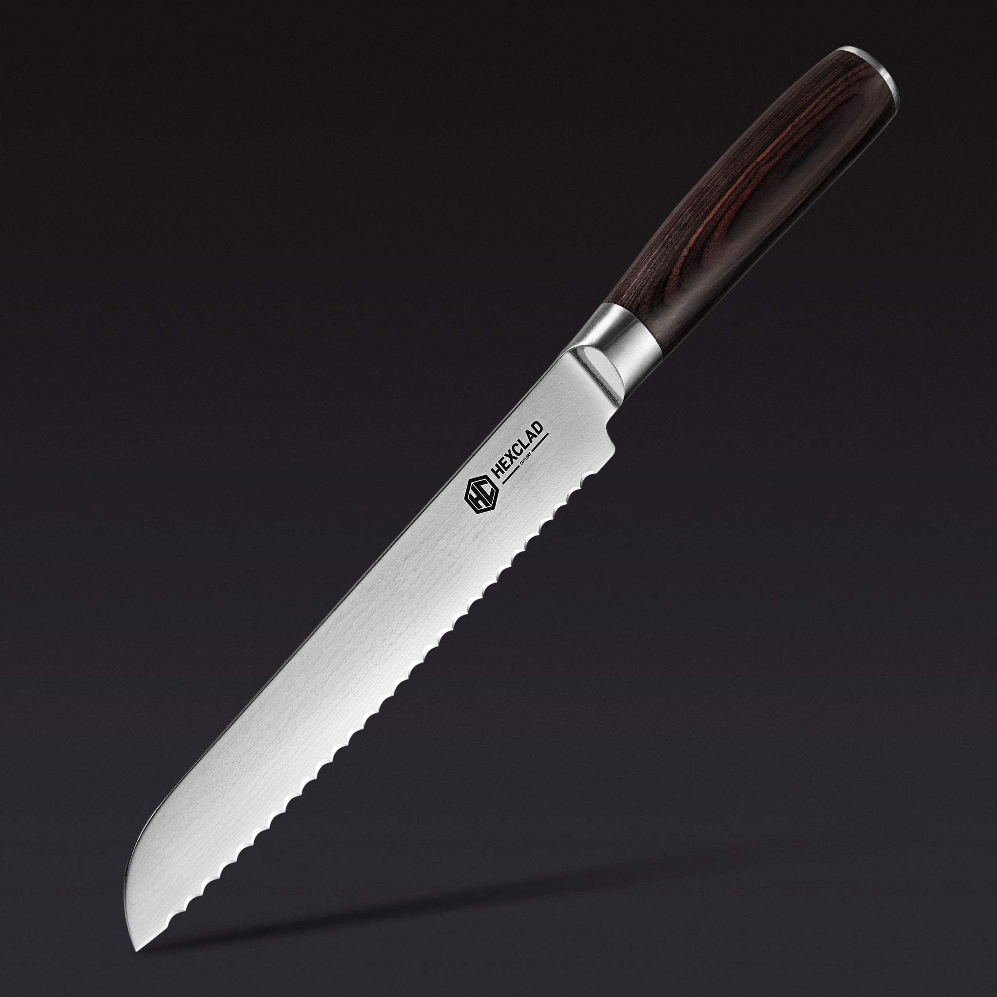 HexClad Damascus Steel Serrated Bread Knife, 8" (Espresso)